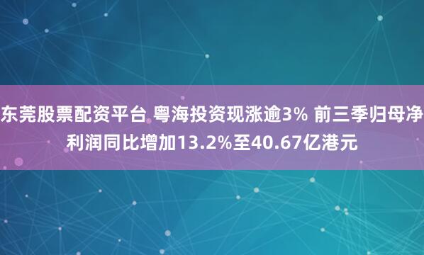 东莞股票配资平台 粤海投资现涨逾3% 前三季归母净利润同比增加13.2%至40.67亿港元